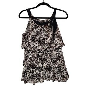 Style & Co Camisole Top M Brown Leopard Print Tiered Ruffle Shoulder Tie Party ~